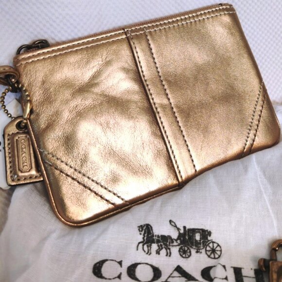Coach Metallic Leather Hampton Wristlet in Gold/Brass, NWT - Picture 5 of 6